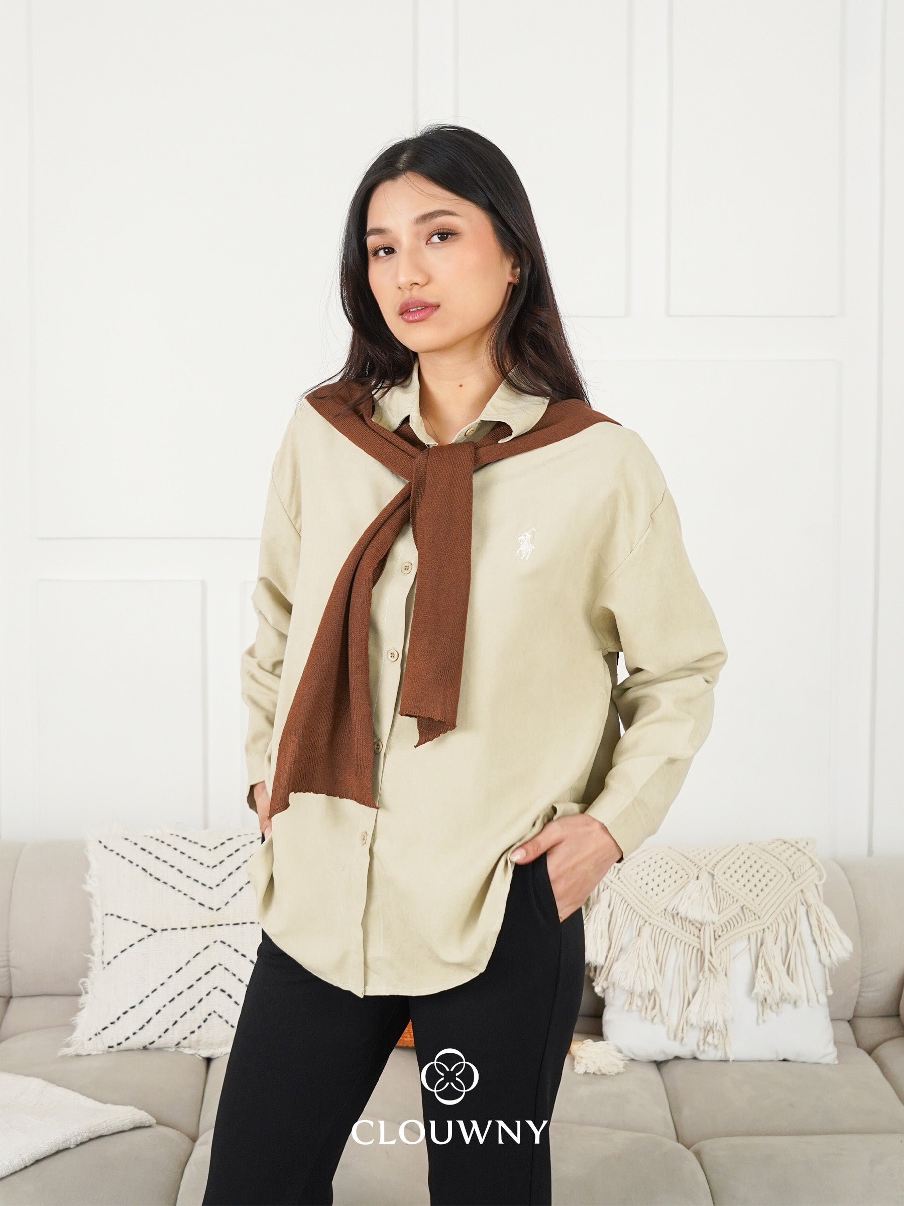 Cameron Scarf Shirt - Khaki